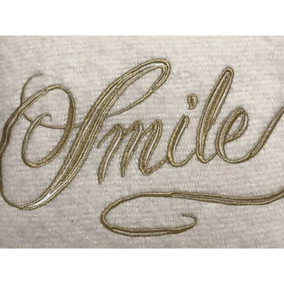 Anthropologie Anthro Pillow Cover 20x20 Cream Gold Green Merry Sentiments SMILE - Picture 2 of 3